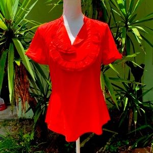 Red Peplum V Neck Top